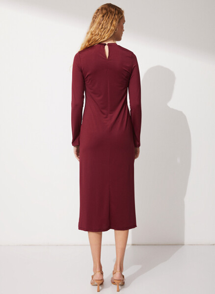 People By Fabrika Bicycle Neck Plain Burgundy Maxi Women's Dress ELBFW22-41 - 5