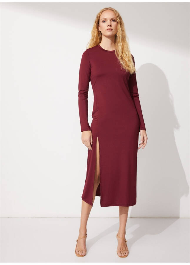 People By Fabrika Bicycle Neck Plain Burgundy Maxi Women's Dress ELBFW22-41 - 8