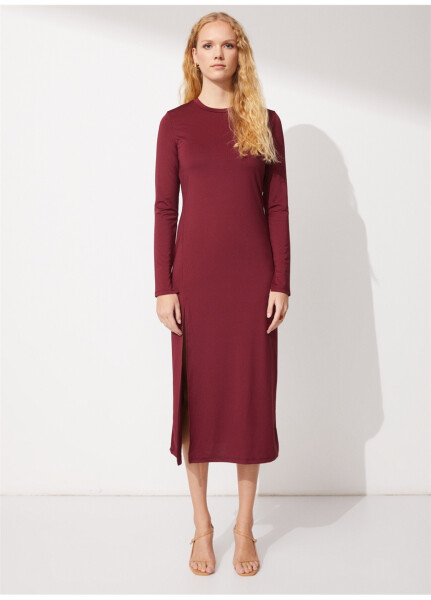 People By Fabrika Bicycle Neck Plain Burgundy Maxi Women's Dress ELBFW22-41 - 9