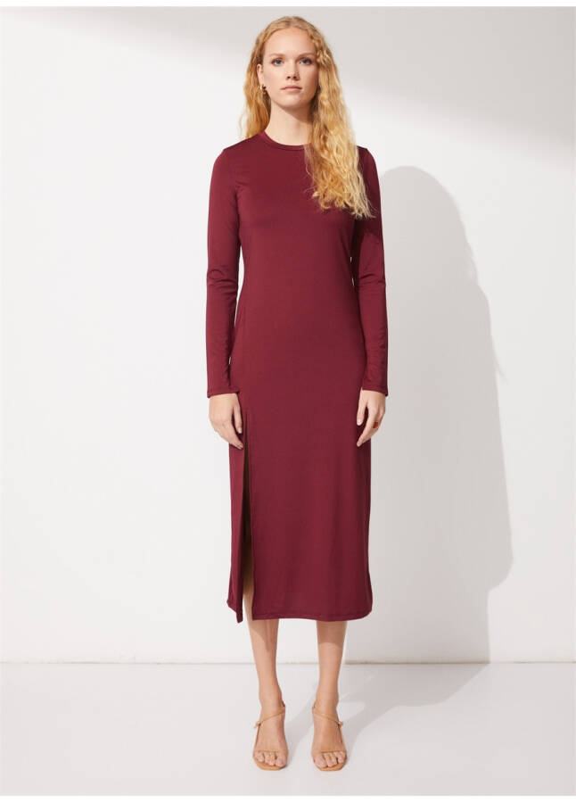 People By Fabrika Bicycle Neck Plain Burgundy Maxi Women's Dress ELBFW22-41 - 9