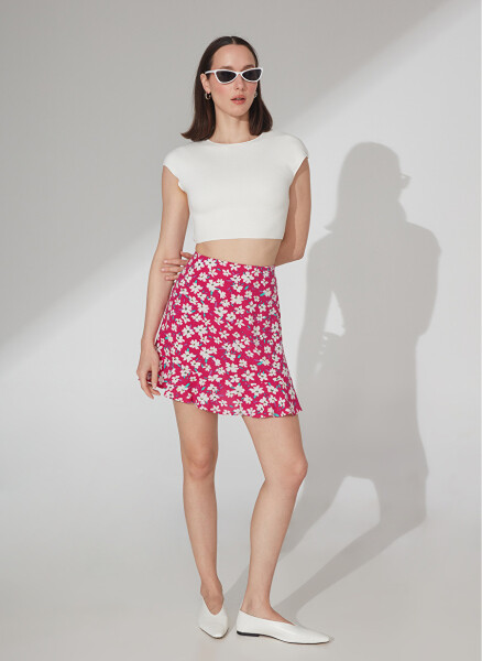 People By Fabrika High Waist Fuchsia Women's Printed Mini Skirt ATTOCK-2 - 2