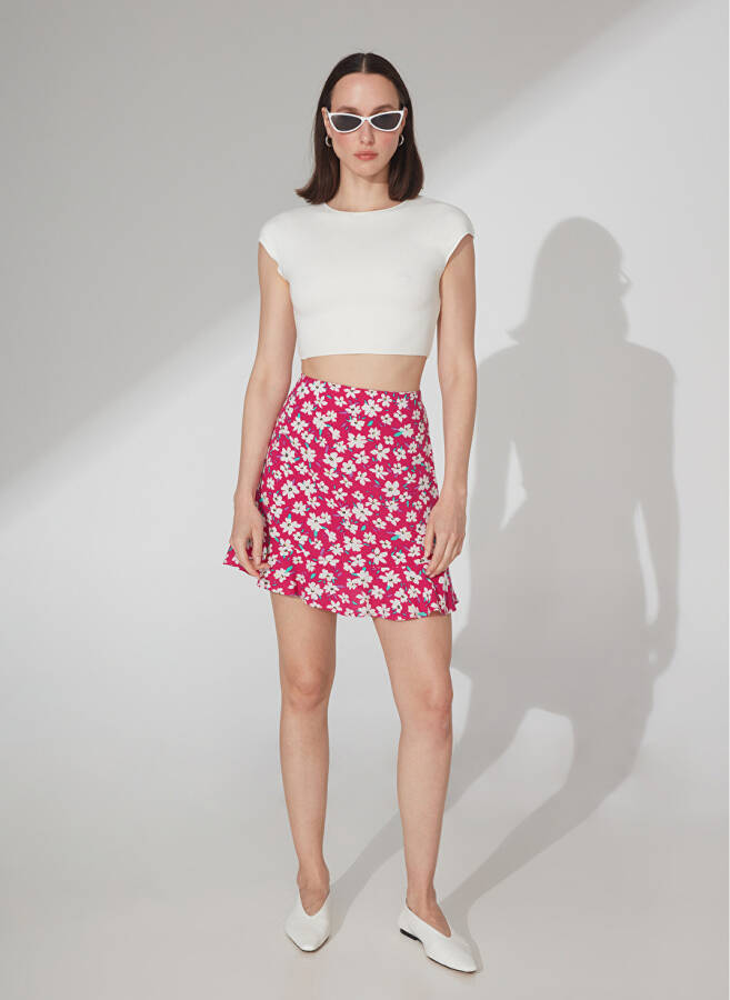 People By Fabrika High Waist Fuchsia Women's Printed Mini Skirt ATTOCK-2 - 3