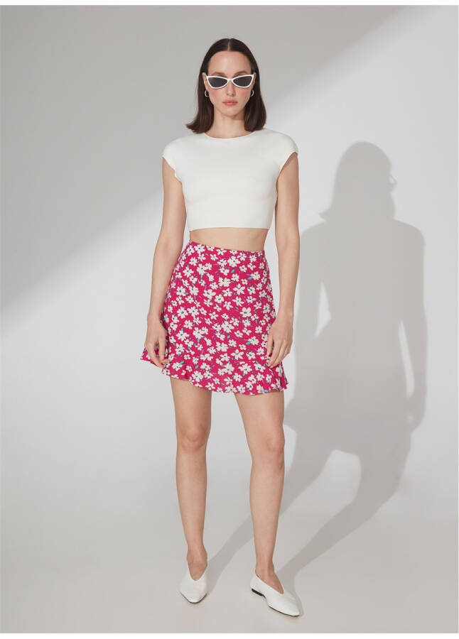 People By Fabrika High Waist Fuchsia Women's Printed Mini Skirt ATTOCK-2 - 8