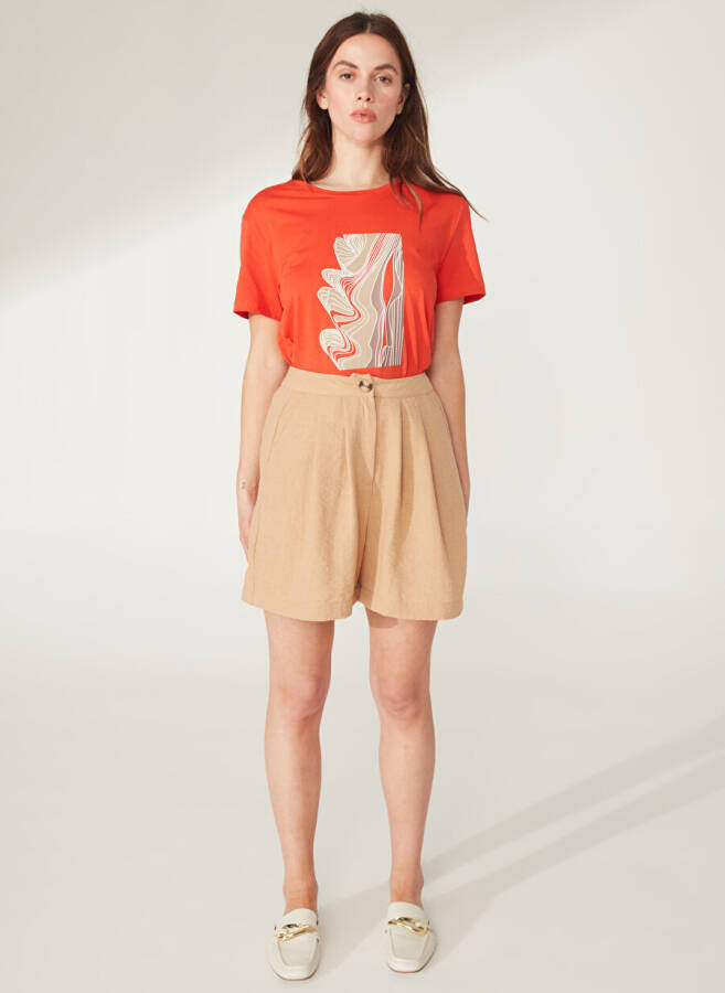 People By Fabrika High Waist Regular Camel Hair Women's Shorts CHAN - 2