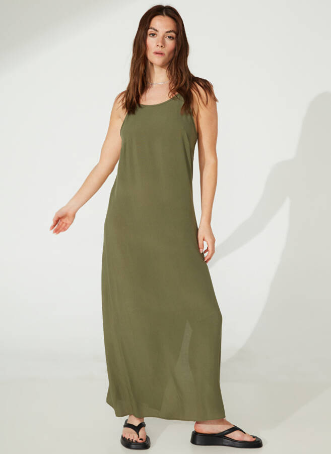 People By Fabrika Khaki Women's Sleeveless Maxi Plain Square Neck Dress HARLEM - 1