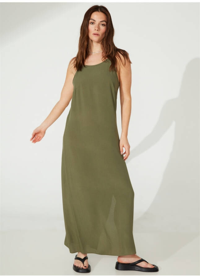 People By Fabrika Khaki Women's Sleeveless Maxi Plain Square Neck Dress HARLEM - 6