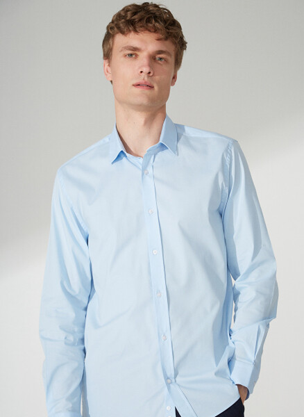 People By Fabrika Normal Button Down Collar Plain Blue Men's Shirt 23GM05 - 1