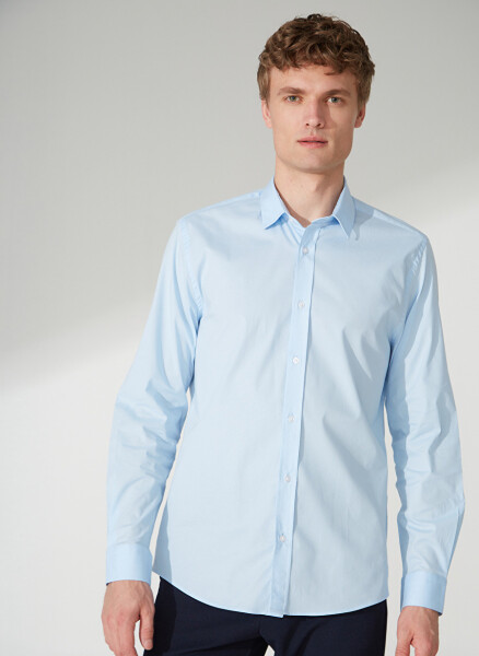 People By Fabrika Normal Button Down Collar Plain Blue Men's Shirt 23GM05 - 3