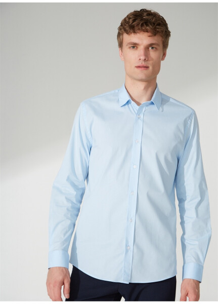 People By Fabrika Normal Button Down Collar Plain Blue Men's Shirt 23GM05 - 8