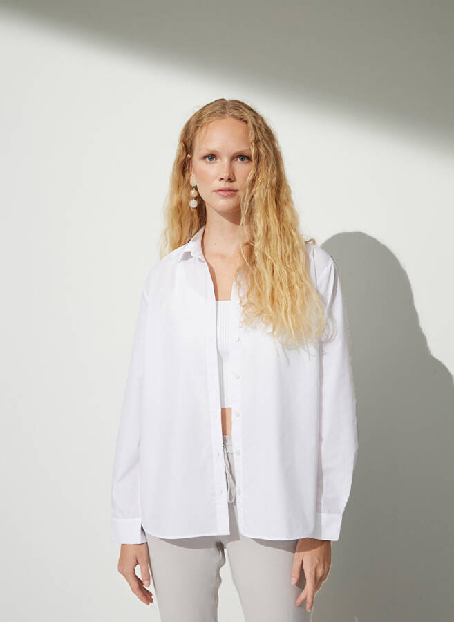 People By Fabrika Oversized Shirt Collar Plain Ecru Women's Shirt OVER - 1