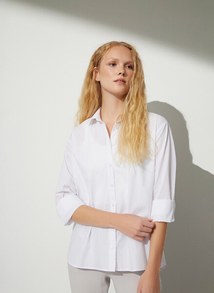 People By Fabrika Oversized Shirt Collar Plain Ecru Women's Shirt OVER - 4