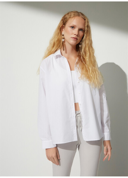 People By Fabrika Oversized Shirt Collar Plain Ecru Women's Shirt OVER - 9