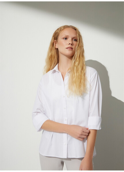 People By Fabrika Oversized Shirt Collar Plain Ecru Women's Shirt OVER - 11