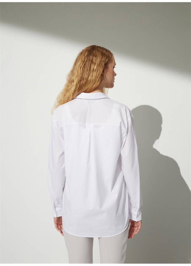 People By Fabrika Oversized Shirt Collar Plain Ecru Women's Shirt OVER - 14