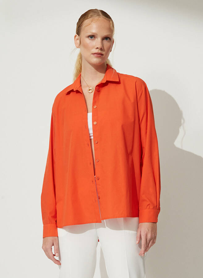 People By Fabrika Oversized Shirt Collar Solid Orange Women's Shirt OVER - 2