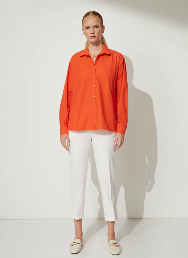 People By Fabrika Oversized Shirt Collar Solid Orange Women's Shirt OVER - 3