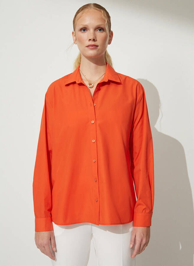 People By Fabrika Oversized Shirt Collar Solid Orange Women's Shirt OVER - 4