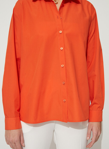 People By Fabrika Oversized Shirt Collar Solid Orange Women's Shirt OVER - 5