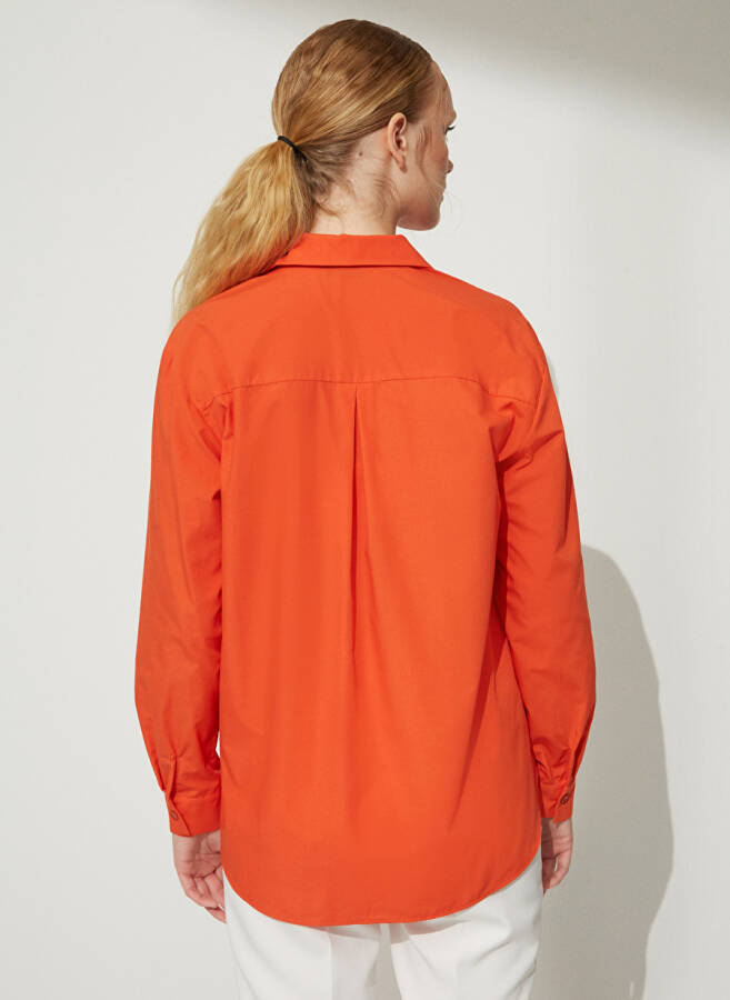 People By Fabrika Oversized Shirt Collar Solid Orange Women's Shirt OVER - 6