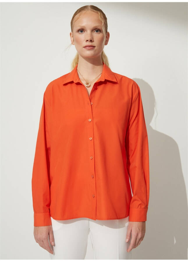 People By Fabrika Oversized Shirt Collar Solid Orange Women's Shirt OVER - 12