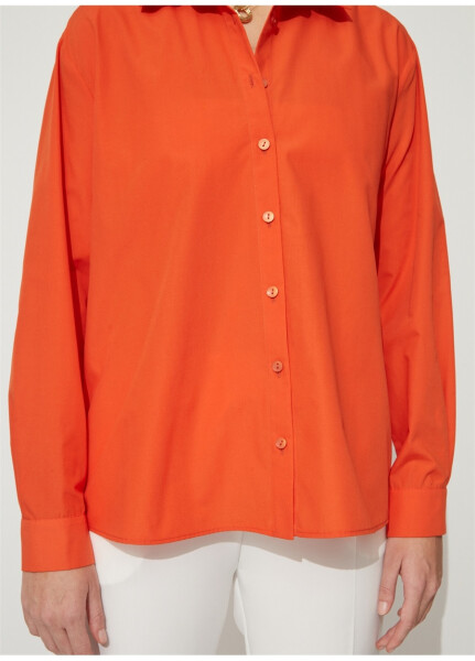 People By Fabrika Oversized Shirt Collar Solid Orange Women's Shirt OVER - 13