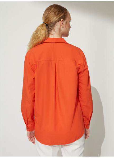 People By Fabrika Oversized Shirt Collar Solid Orange Women's Shirt OVER - 14