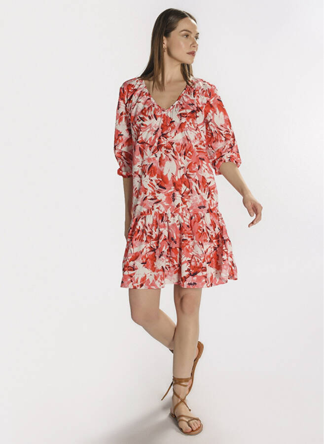 People By Fabrika PFKSS22EL0041 Regular Fit Floral Red Women's Dress - 4