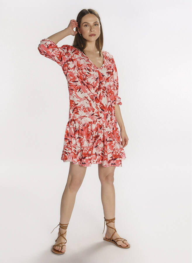 People By Fabrika PFKSS22EL0041 Regular Fit Floral Red Women's Dress - 5