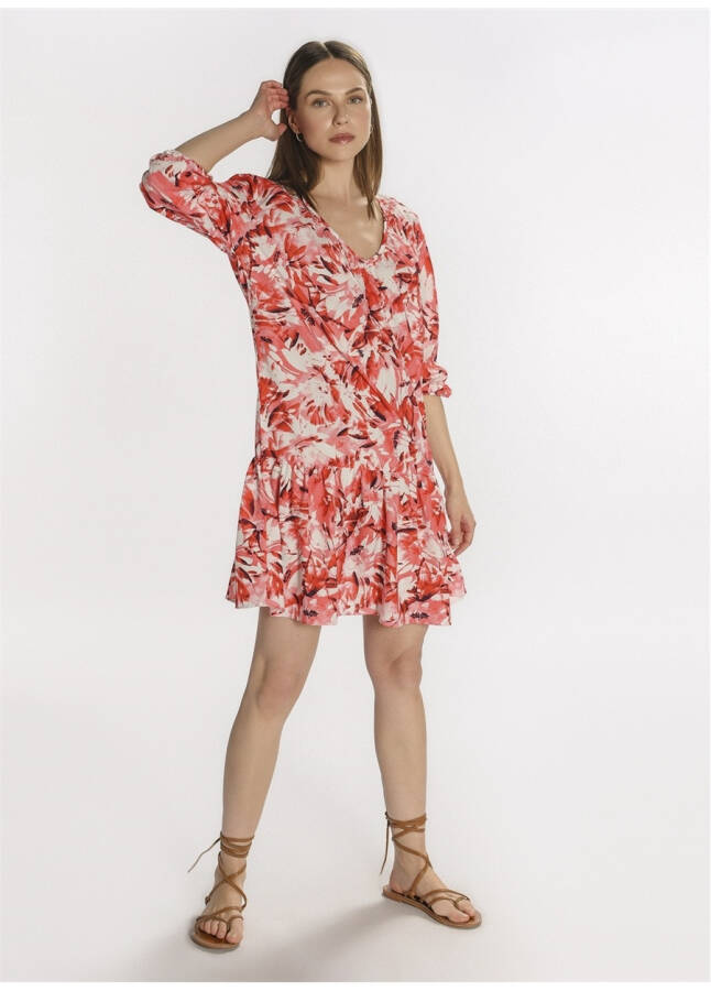 People By Fabrika PFKSS22EL0041 Regular Fit Floral Red Women's Dress - 11