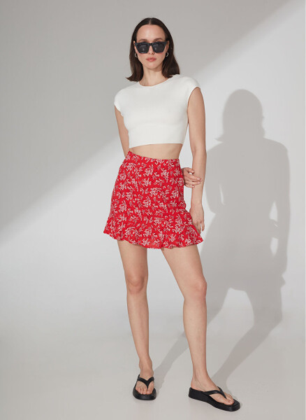 People By Fabrika Yuqori Belli Qizil Aёllar Uchun Bosma Mini Yubka ATTOCK-3 - 1
