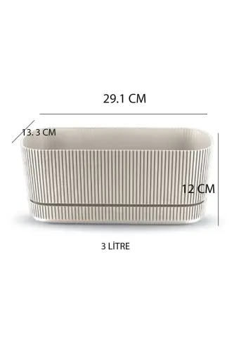 Pera 2 No Uzun Saksı Çiçek Sukulent Kaktüs Ve Bitki Saksısı. 3 Litre-BEJ - 2