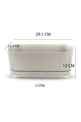 Pera 2 No Uzun Saksı Çiçek Sukulent Kaktüs Ve Bitki Saksısı. 3 Litre-BEJ - TEMMUZ HOME (1)