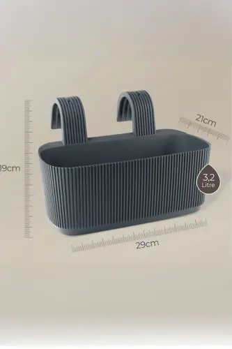 Pera Askılı Saksı 3,2 Litre 29cm Plastik Bahçe Balkon Çit Küpeşte Çiçek Saksısı - ANTRASİT-1 - 4