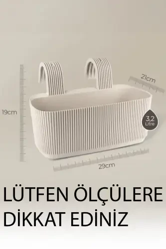 Pera Hanging Planter 3.2 Liters 29cm Plastic Garden Balcony Fence Railing Flower Pot-CREAM - TEMMUZ HOME (1)