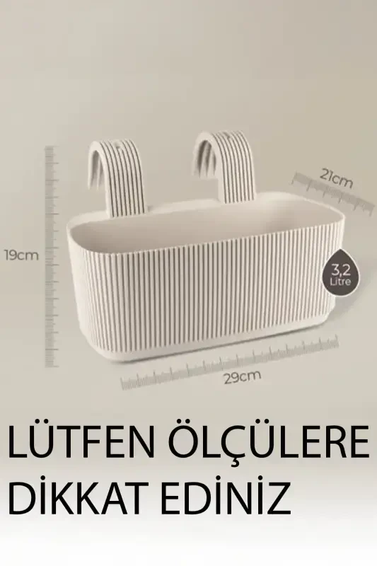 Pera Hanging Planter 3.2 Liters 29cm Plastic Garden Balcony Fence Railing Flower Pot-CREAM - 2