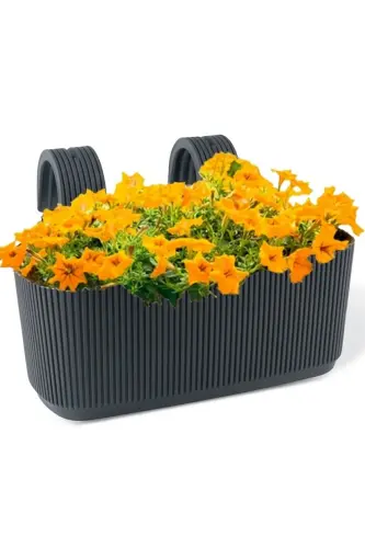 Pera Hanging Pot 3.2 Liters 29cm Plastic Garden Balcony Fence Railing Flower Pot-ANTHRACITE 