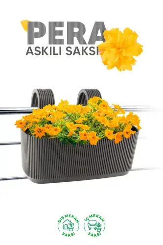 Pera Hanging Pot 3.2 Liters 29cm Plastic Garden Balcony Fence Railing Flower Pot-ANTHRACITE - 1