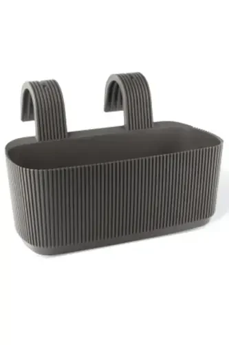 Pera Hanging Pot 3.2 Liters 29cm Plastic Garden Balcony Fence Railing Flower Pot-ANTHRACITE - 3