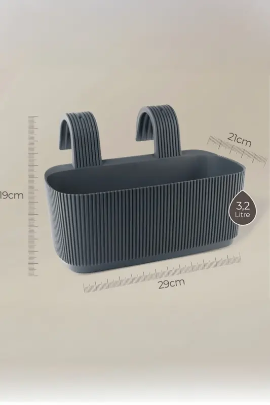 Pera Osma Saksiyasi 3,2 Litr 29cm Plastik Bog' Bog' Balkon To'siq Panjarasi Gul Saksiyasi-ANTRASIT - 4
