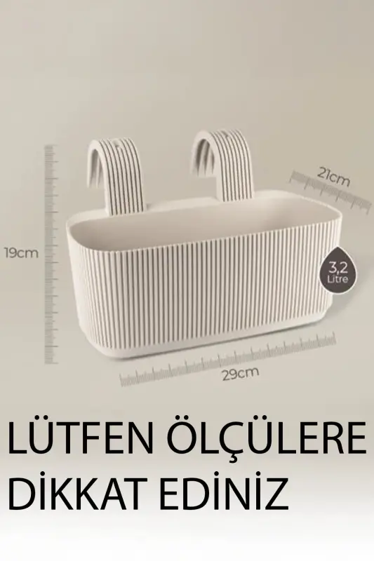 Pera Osma Sazı 3,2 Litr 29cm Plastik Bog' Balkon Panjara Tutqich Gul Sazı-KREM - 2