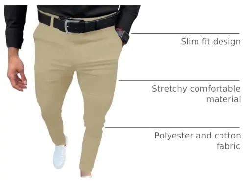 Percle Dress Pants for Men Business Casual Slacks Stretch Slim Fit Pants | Fashion, Fitted, Flat Front, Golf, Date, Wedding - 4