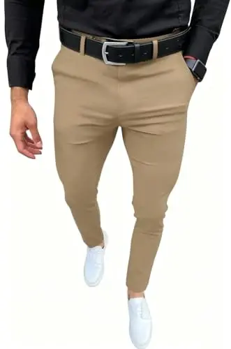 Percle Dress Pants for Men Business Casual Slacks Stretch Slim Fit Pants | Fashion, Fitted, Flat Front, Golf, Date, Wedding - 1