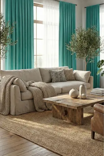 Perde Pendik Kadife Ada Fonluk Turkuaz Tek Kanat Standart Pile Tek Kanat-Turkuaz - 3