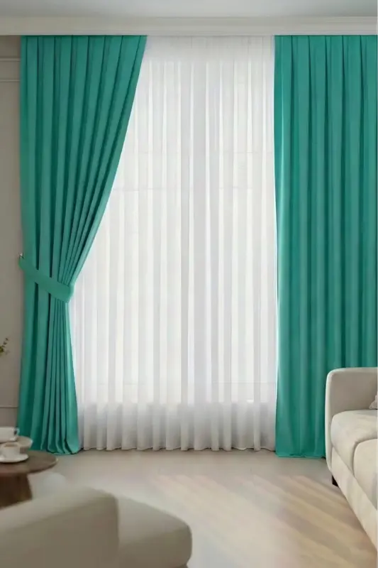 Perde Pendik Kadife Ada Fonluk Turkuaz Tek Kanat Standart Pile Tek Kanat-Turkuaz - ERDOĞANLAR KOZA