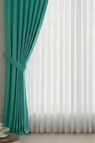 Perde Pendik Kadife Ada Fonluk Turkuaz Tek Kanat Standart Pile Tek Kanat-Turkuaz - 2