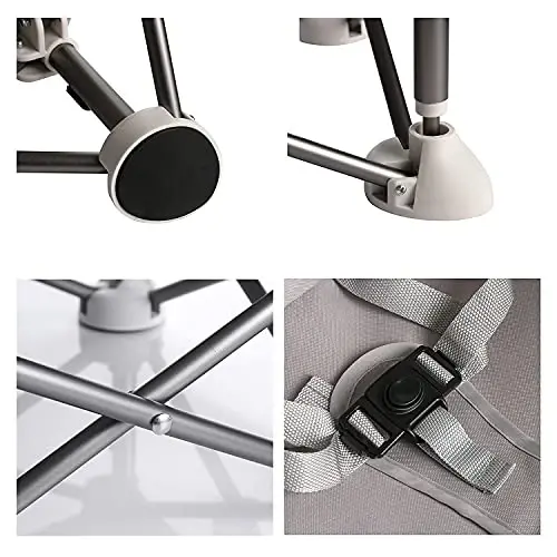 Переносная детская кроватка PandaEar для путешествий | Компактная складная с ремнями для использования в помещении / на улице | Отлично подходит для кемпинга, пляжа, газона | Малыши, дети, мальчики, девочки (Серый) - 4