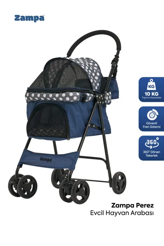 Perez Cat & Dog Stroller Navy Blue, 42x63x89cm - 1