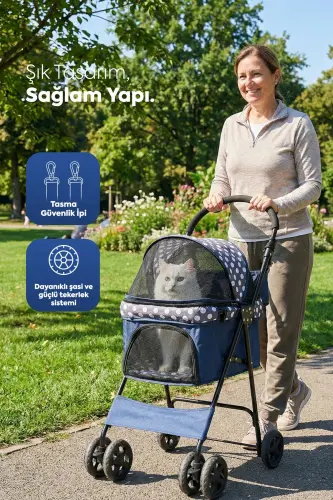 Perez Cat & Dog Stroller Navy Blue, 42x63x89cm - ZAMPA (1)