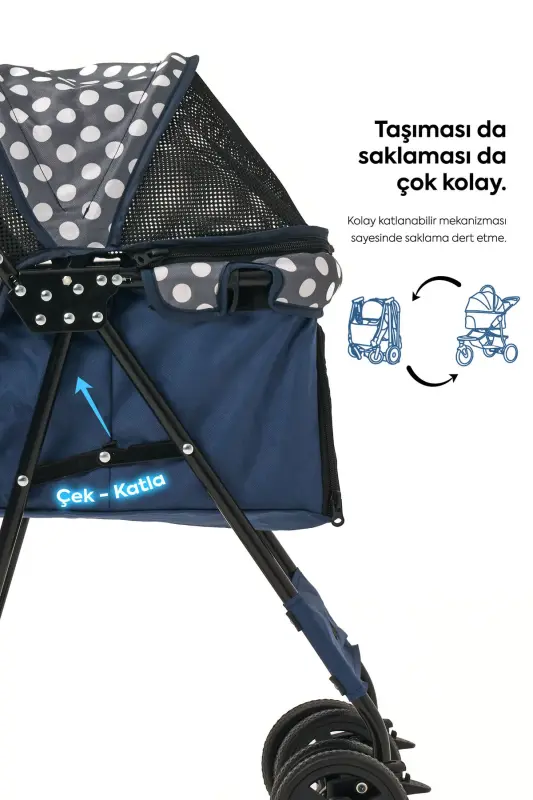 Perez Cat & Dog Stroller Navy Blue, 42x63x89cm - 6