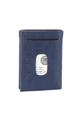 Perforated Internal Snap-Opening Credit Card Wallet 7 Compartments L.Leather Navy Blue (knp-6l) Model-Navy - KENPOOL (1)